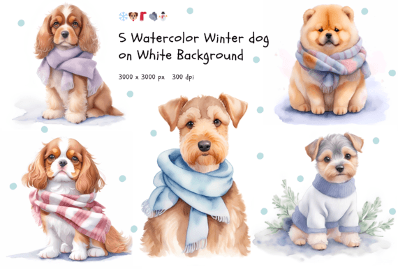 5 Winter Dog on White Background: Festive Assets for Designers
