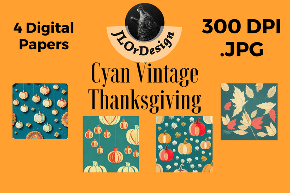 Cyan Retro Thanksgiving Digital Papers: A Designer's Take