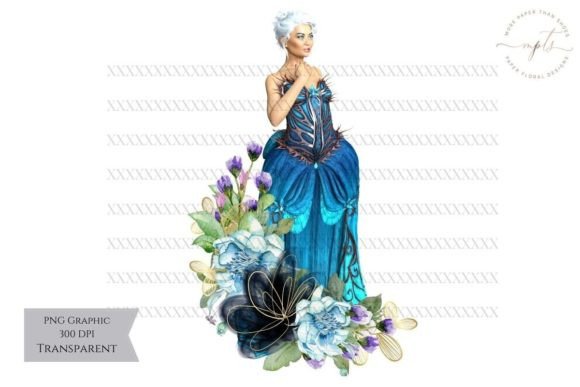 Enchanting PNG Graphic: Fantasy Blue Dress Woman 2 for Creatives