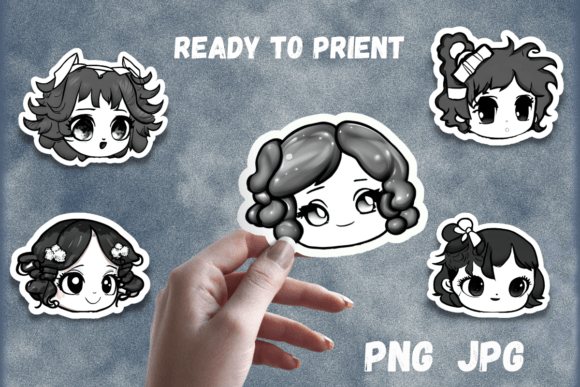 Printable Kawaii Girls Faces Stickers for Creative Projects